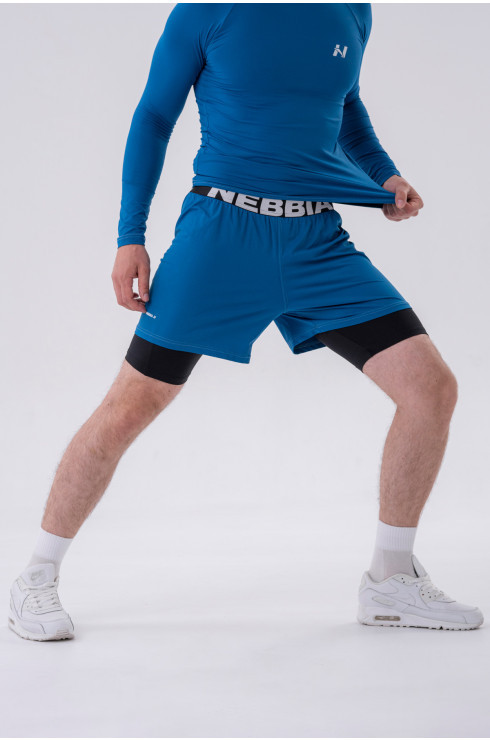 Zweilagige Shorts mit Smartphone-Tasche 318 Blue