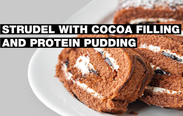 Strudel with cocoa filling and protein pudding